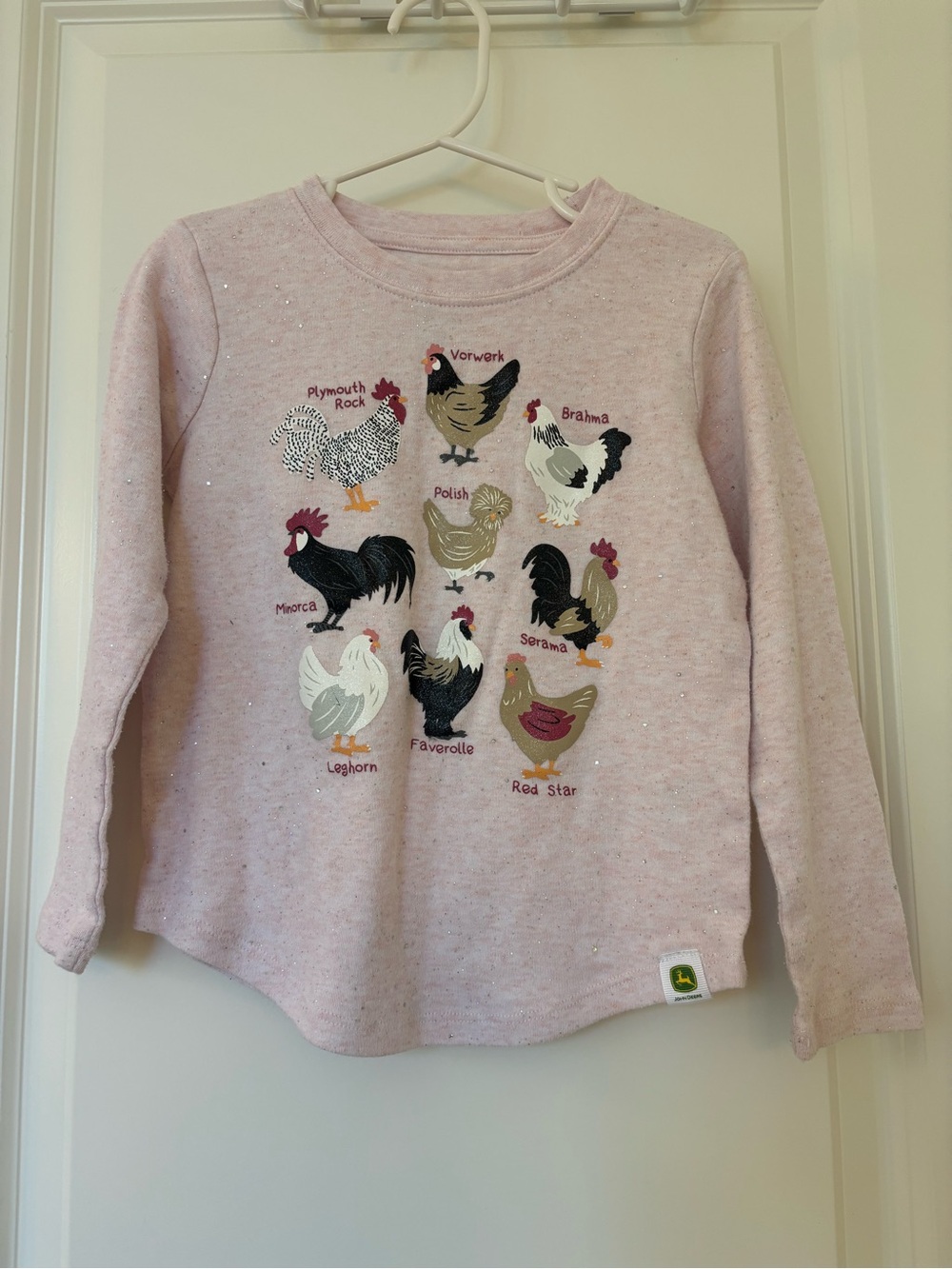 John Deere Girls' Light Pink Long-Sleeve Chicken Graphic Tee